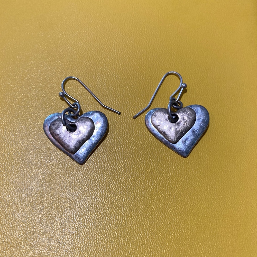 Heart-Shaped Silver and Gold Earrings